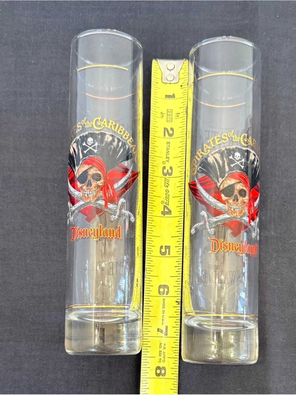 Disneyland Pirates of the Caribbean Tall Shot Glasses Set of 2 8oz Preowned Good